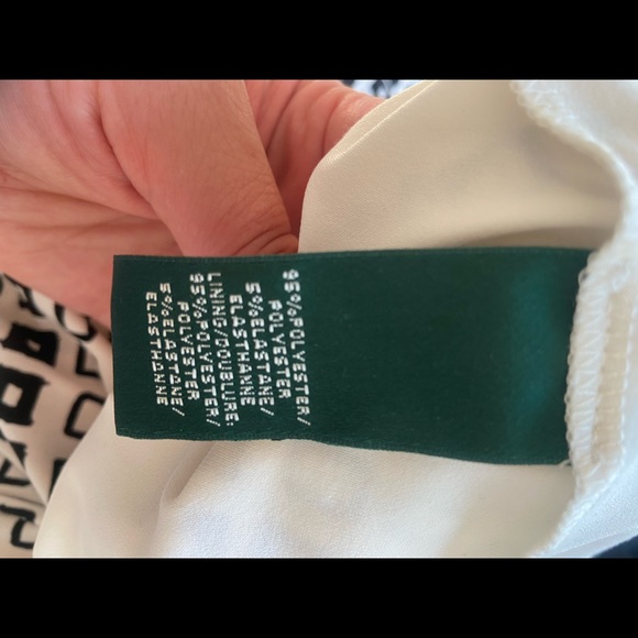 White and black Lauren Ralph Lauren Dress, ruching with tie in the back - Picture 3 of 4